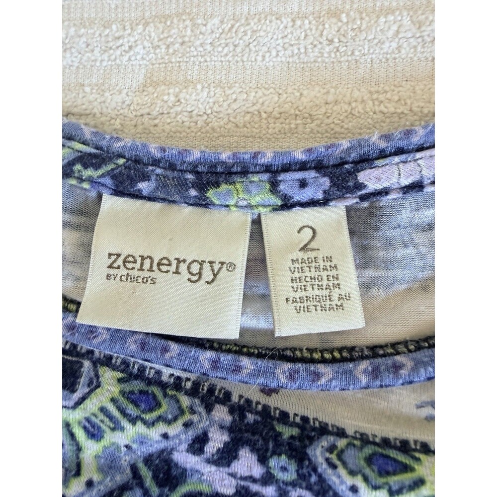 Zenergy by Chico's Large 2 Blue Purple Boho Print Tunic Top Long Sleeve - Picture 15 of 15